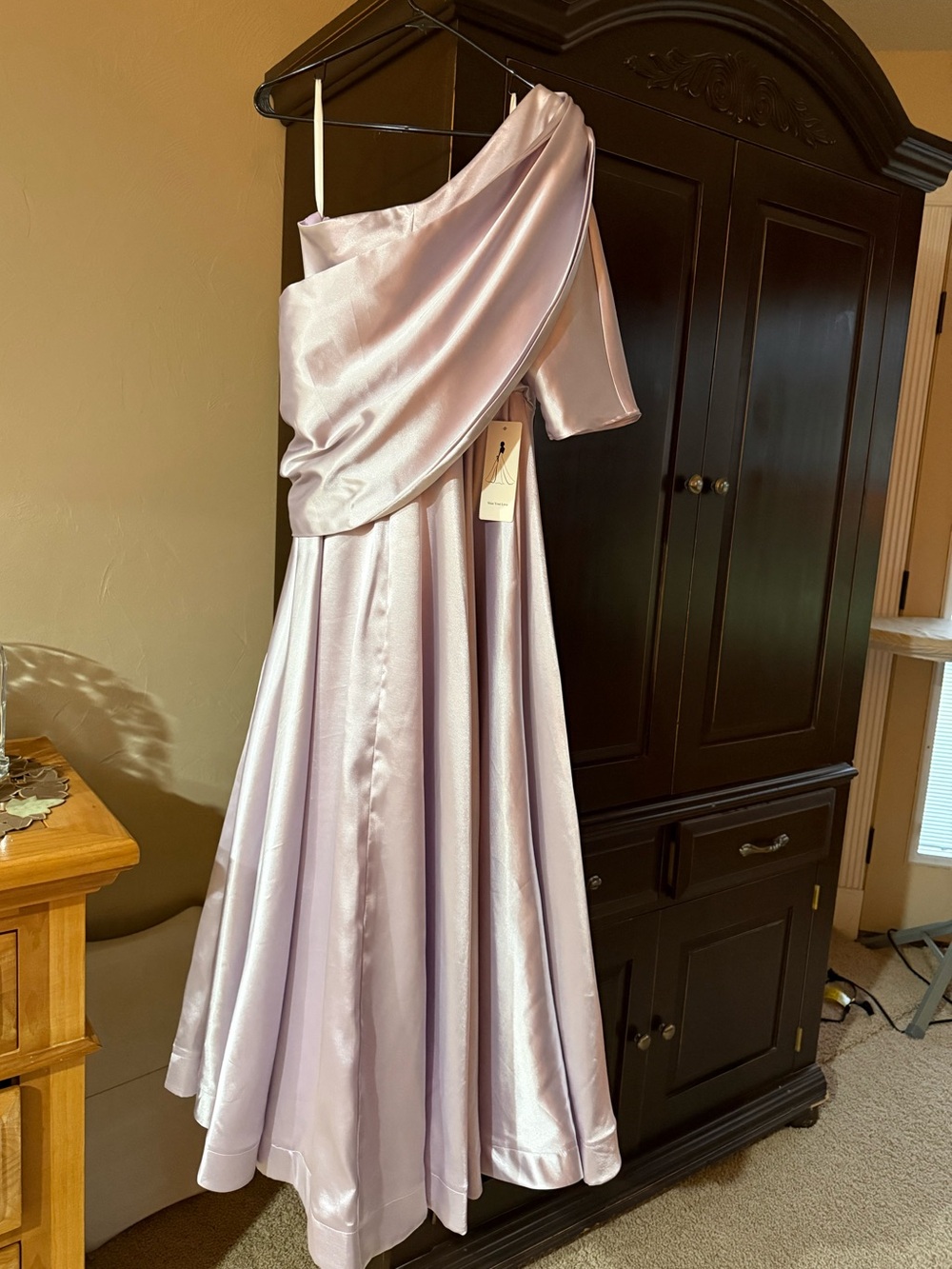 Lilac One-Shoulder Satin A-Line Dress